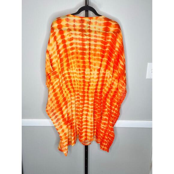 Fig & Vine Orange Tie Dye Beaded Summer Kaftan Tunic Beach Coverup Size XL NWT - Picture 5 of 6